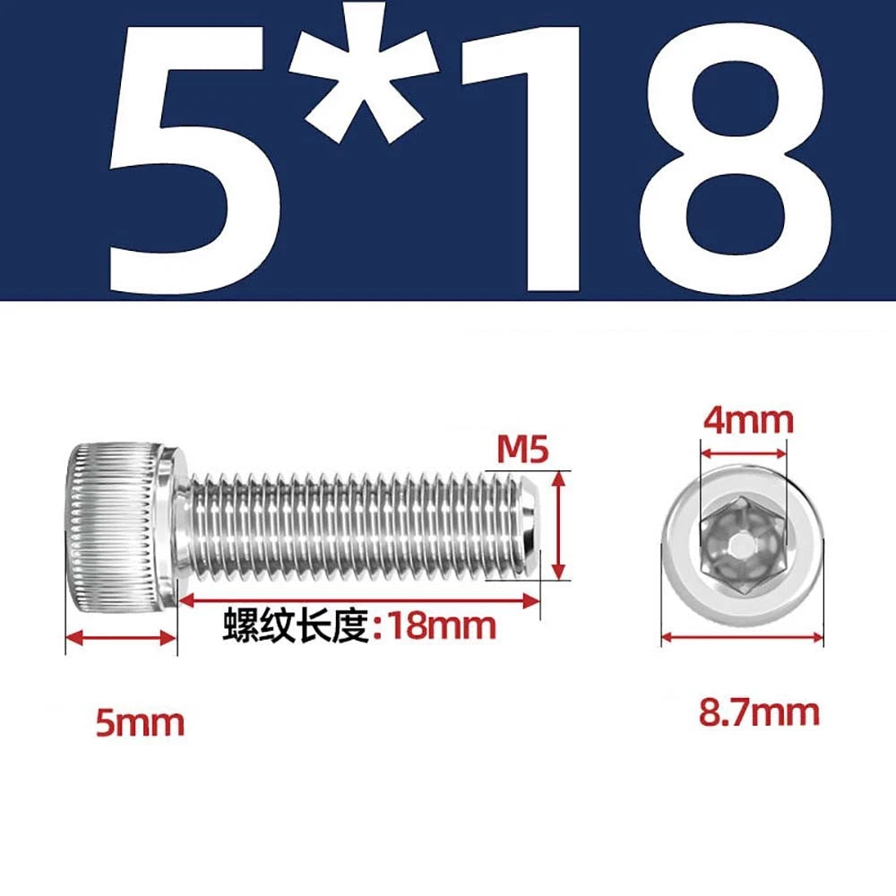 M3 M4 M5 Socket Head Cap Screws – A2 Stainless Steel, High Strength & Corrosion Resistant