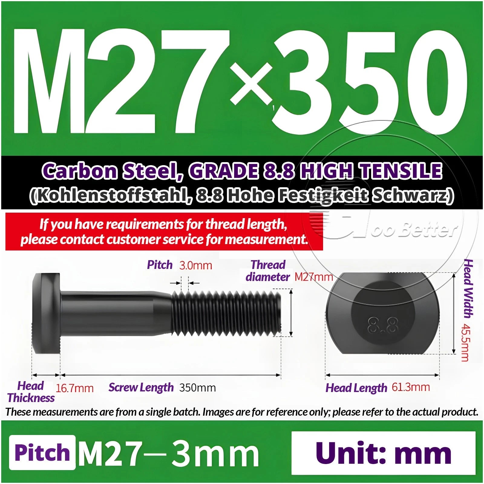 T-Slot Bolts M22 - M42 T Track Bolts 70mm to 500mm Long GRADE 8.8 HIGH TENSILE