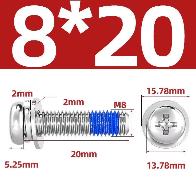A2 Stainless Steel Phillips Pan Head Machine Screws with Flat & Spring Washers — M2 to M10 - HomeDIYer