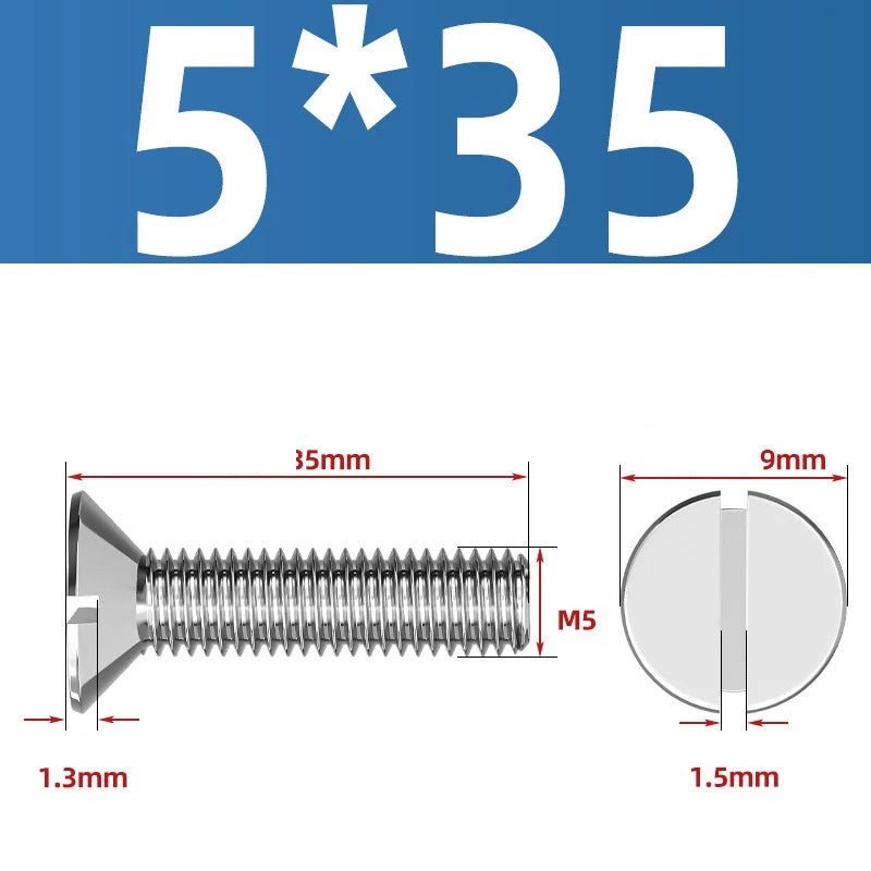 A2 Stainless Steel Slotted Countersunk Machine Screws — M1.6 to M10, Flat Head CSK Bolts - HomeDIYer