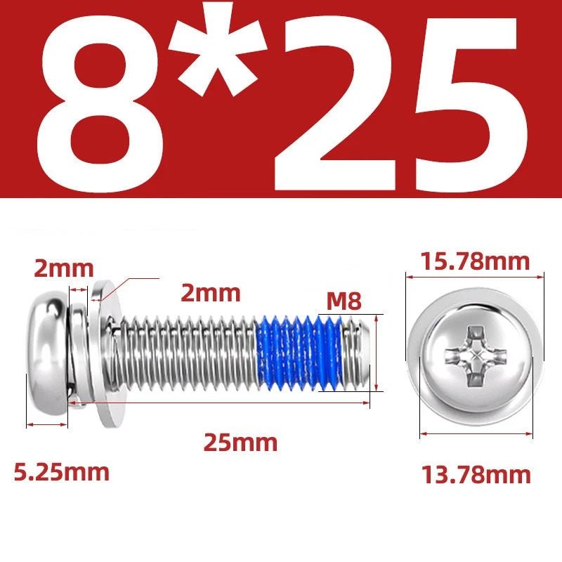 A2 Stainless Steel Phillips Pan Head Machine Screws with Flat & Spring Washers — M2 to M10 - HomeDIYer