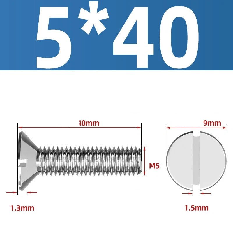 A2 Stainless Steel Slotted Countersunk Machine Screws — M1.6 to M10, Flat Head CSK Bolts - HomeDIYer