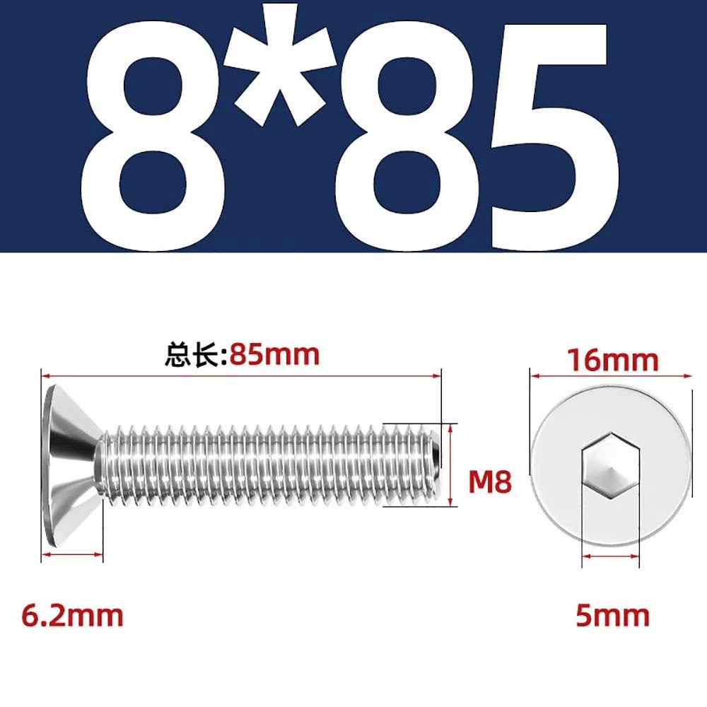 Countersunk Hex Socket Screws – A2 Stainless Steel, M2 to M16, DIN 7991, Fully Threaded