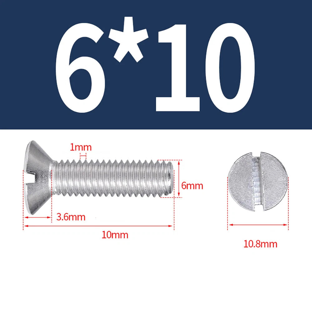 M1.6–M8 A2 Stainless Steel Flat Head Slotted Machine Screws | Countersunk Bolts