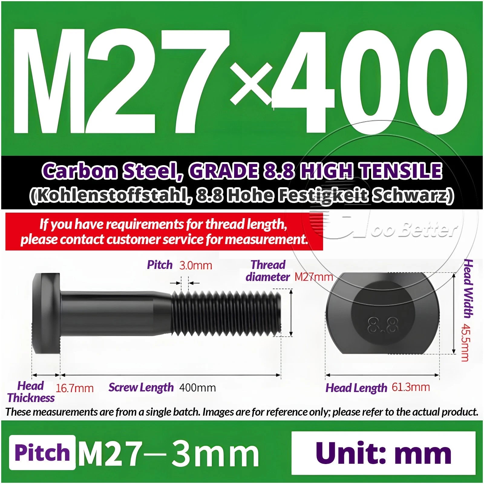 T-Slot Bolts M22 - M42 T Track Bolts 70mm to 500mm Long GRADE 8.8 HIGH TENSILE