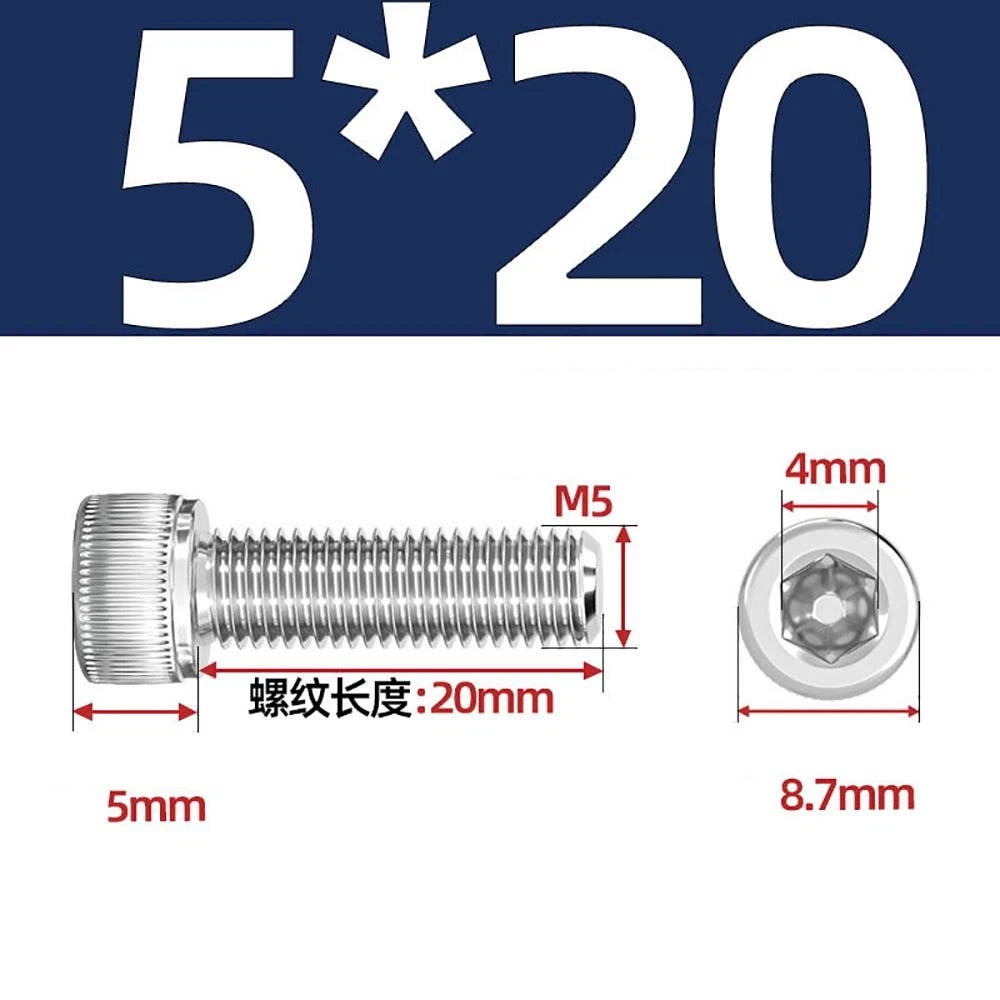 M3 M4 M5 Socket Head Cap Screws – A2 Stainless Steel, High Strength & Corrosion Resistant