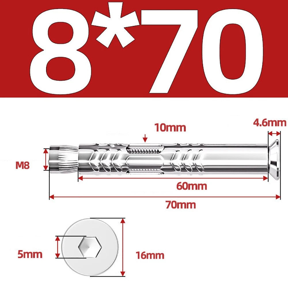 M6–M12 Countersunk Hex Socket Expansion Bolts — 304 & 201 Stainless Steel, A-Type & B-Type