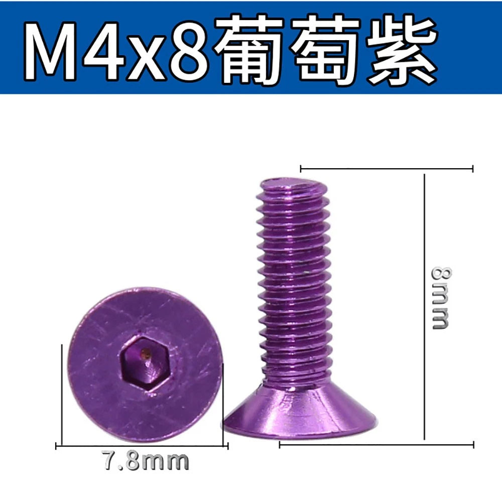 M3.5 / M4 Countersunk Hex Socket Screws — Anodized Aluminum Alloy, 10 Colors