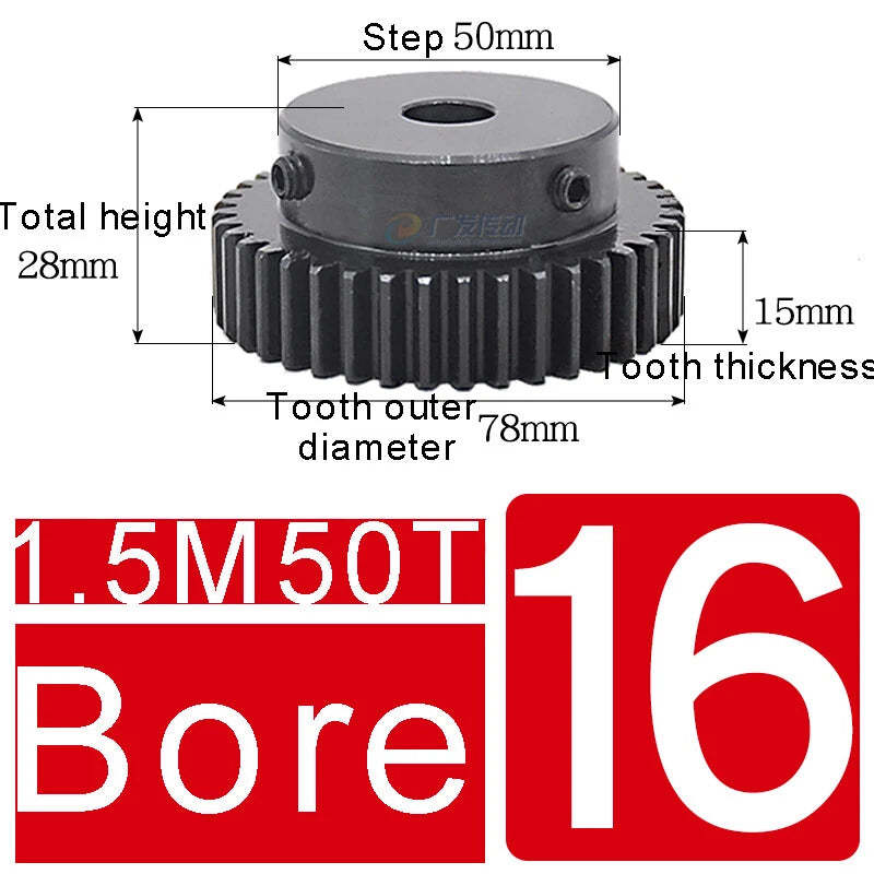 1.5Mod 45# Steel Spur Gears 10-150T Pinion Gear With Step Motor Gear Bore 5-25mm
