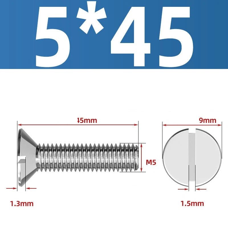 A2 Stainless Steel Slotted Countersunk Machine Screws — M1.6 to M10, Flat Head CSK Bolts - HomeDIYer