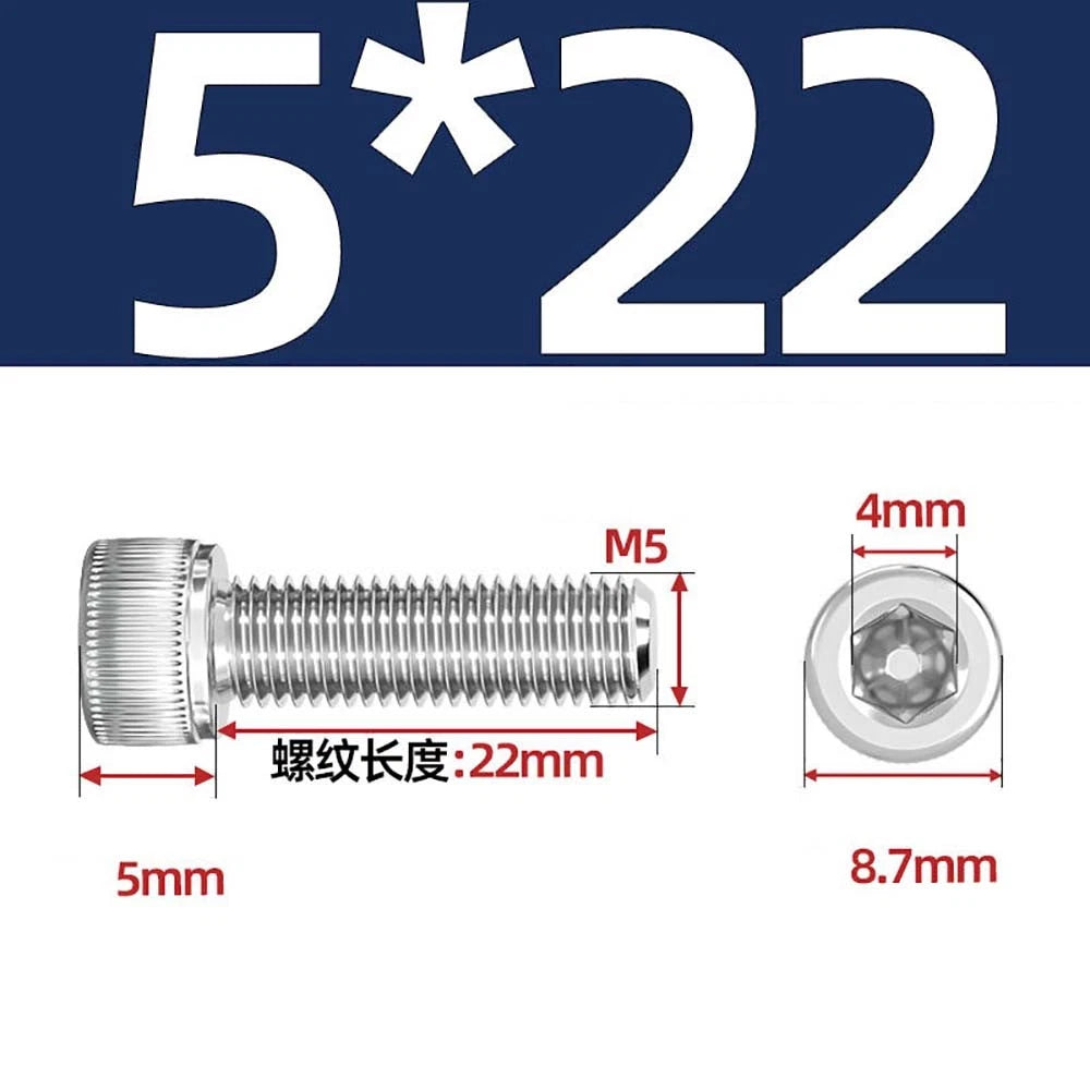 M3 M4 M5 Socket Head Cap Screws – A2 Stainless Steel, High Strength & Corrosion Resistant