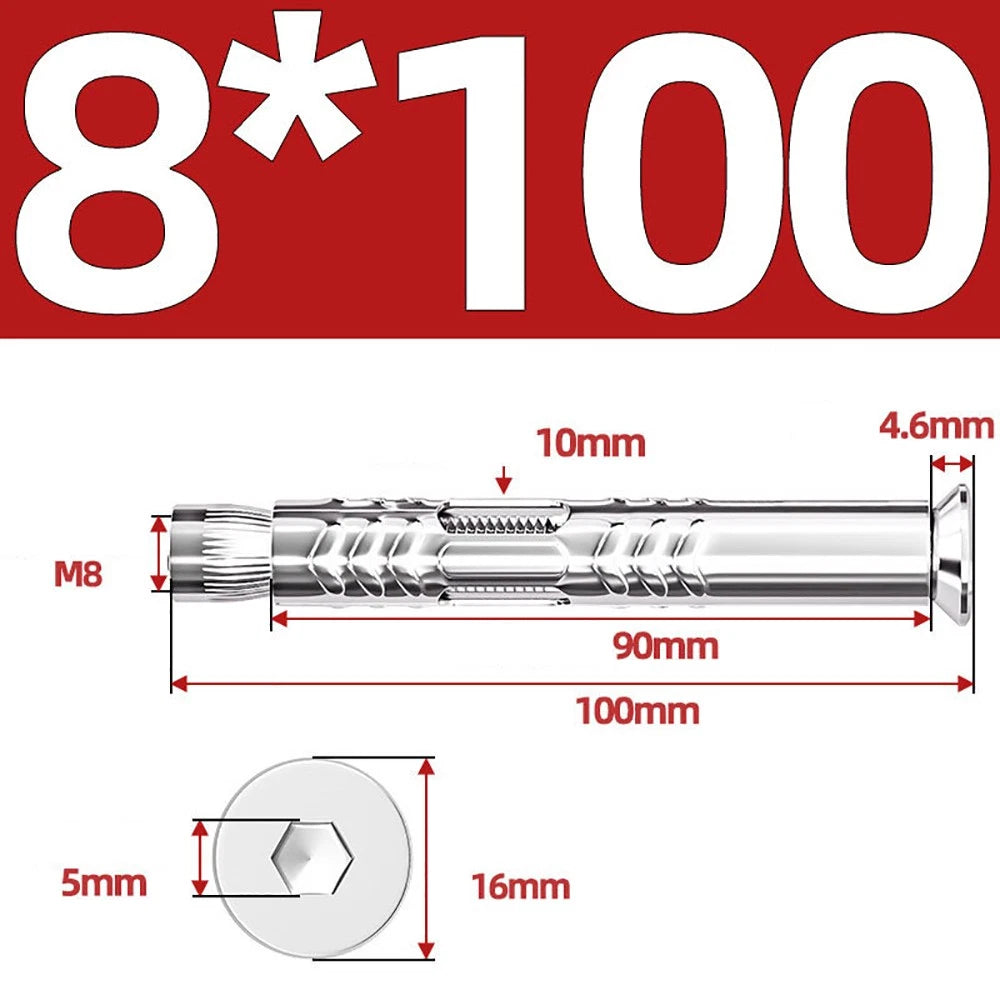 M6–M12 Countersunk Hex Socket Expansion Bolts — 304 & 201 Stainless Steel, A-Type & B-Type