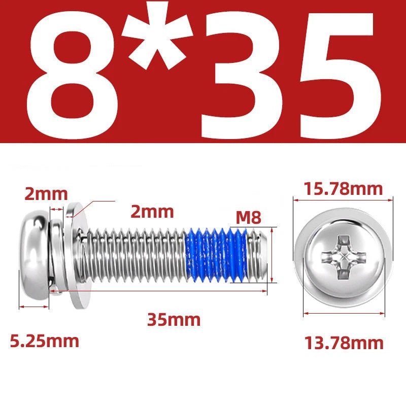 A2 Stainless Steel Phillips Pan Head Machine Screws with Flat & Spring Washers — M2 to M10 - HomeDIYer