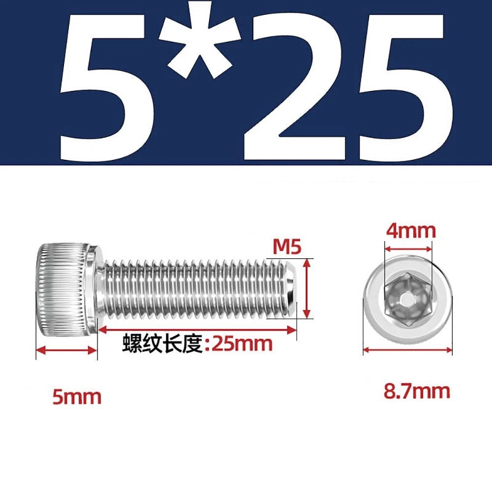 M3 M4 M5 Socket Head Cap Screws – A2 Stainless Steel, High Strength & Corrosion Resistant