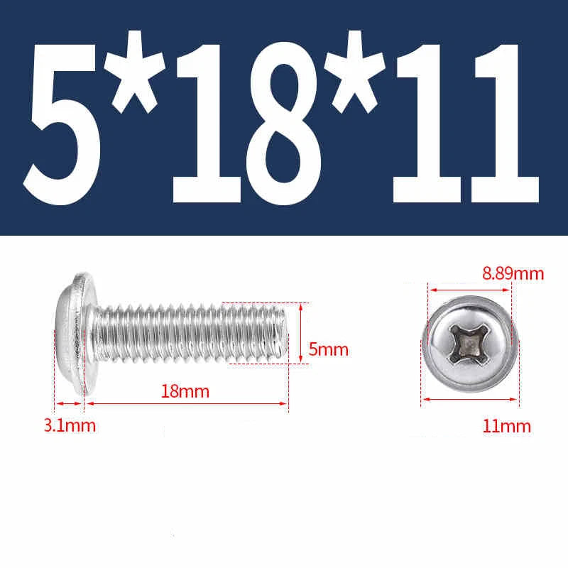 Phillips Flanged Pan Head Machine Screws – 304 / 316 Stainless Steel, Built‑in Washer (3–60mm Lengths)