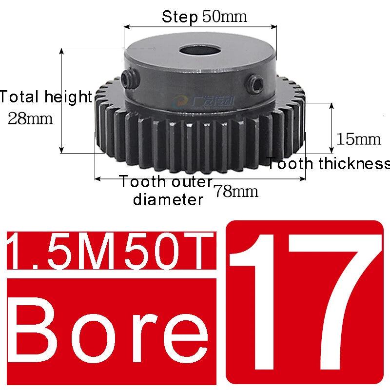 1.5Mod 45# Steel Spur Gears 10-150T Pinion Gear With Step Motor Gear Bore 5-25mm