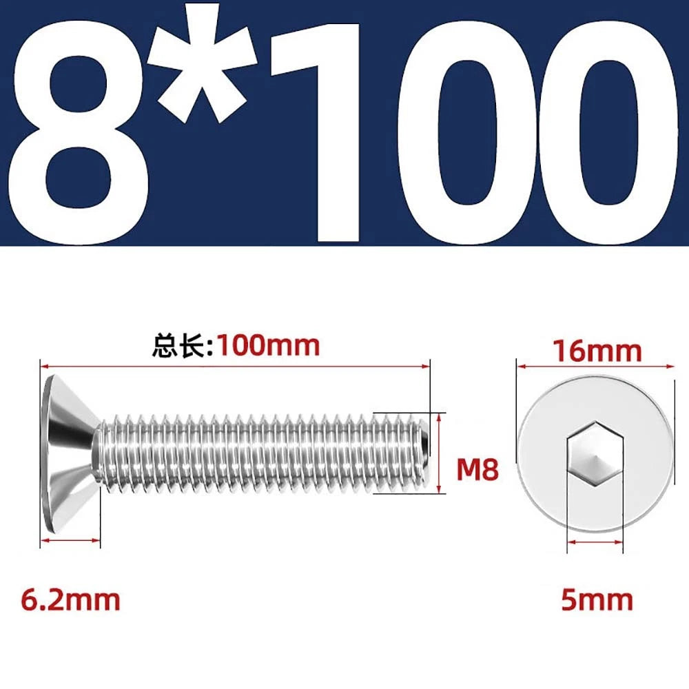 Countersunk Hex Socket Screws – A2 Stainless Steel, M2 to M16, DIN 7991, Fully Threaded
