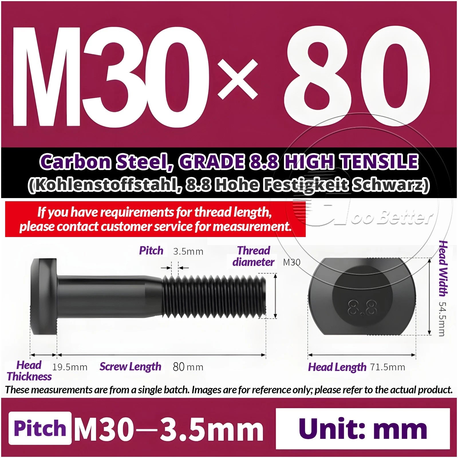 T-Slot Bolts M22 - M42 T Track Bolts 70mm to 500mm Long GRADE 8.8 HIGH TENSILE