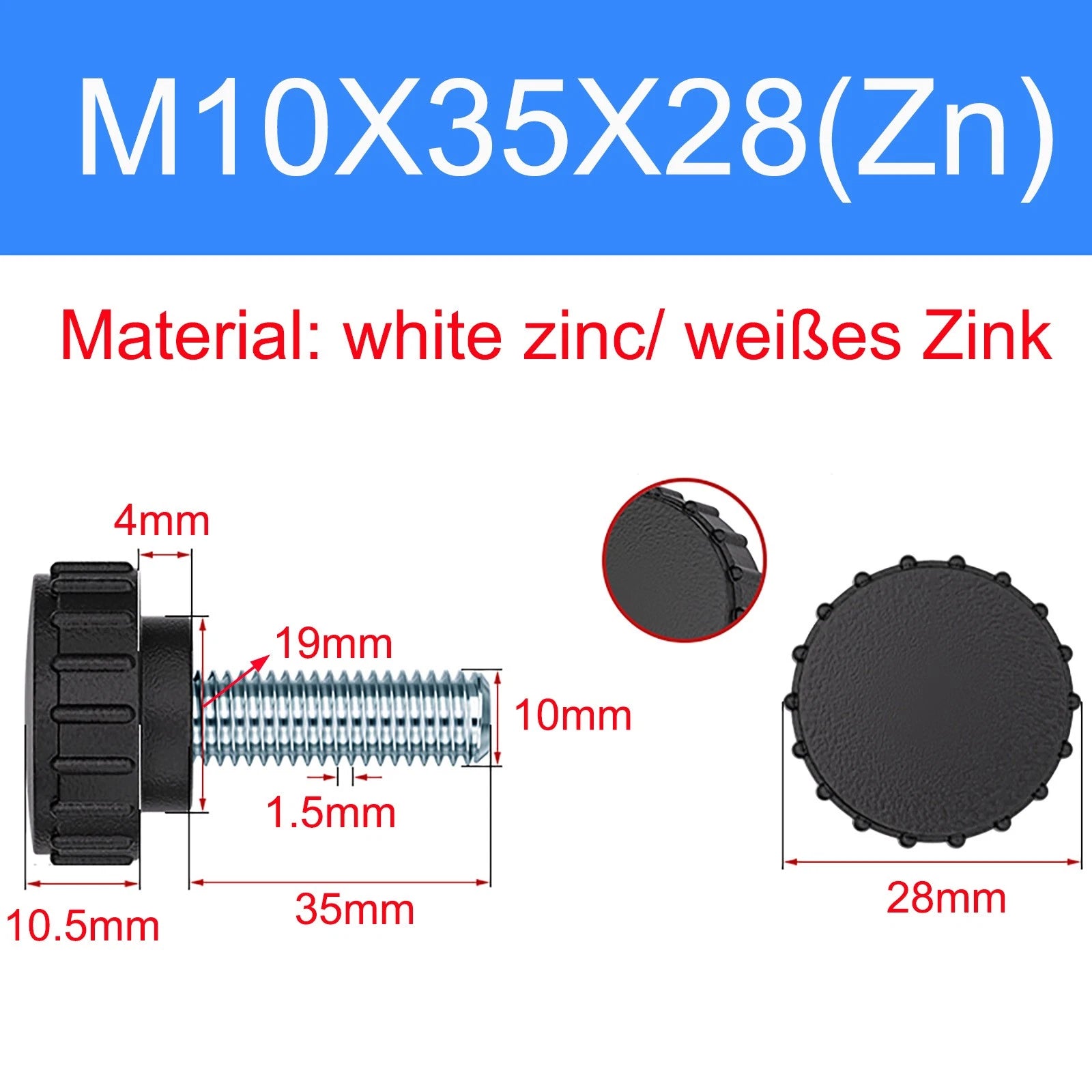 Zinc Thumb Screws with Plastic Handle — Adjustable Swivel Screws M3 to M10