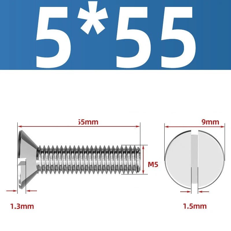 A2 Stainless Steel Slotted Countersunk Machine Screws — M1.6 to M10, Flat Head CSK Bolts - HomeDIYer