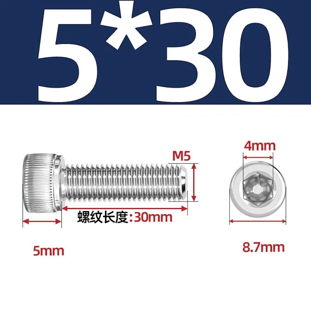M3 M4 M5 Socket Head Cap Screws – A2 Stainless Steel, High Strength & Corrosion Resistant