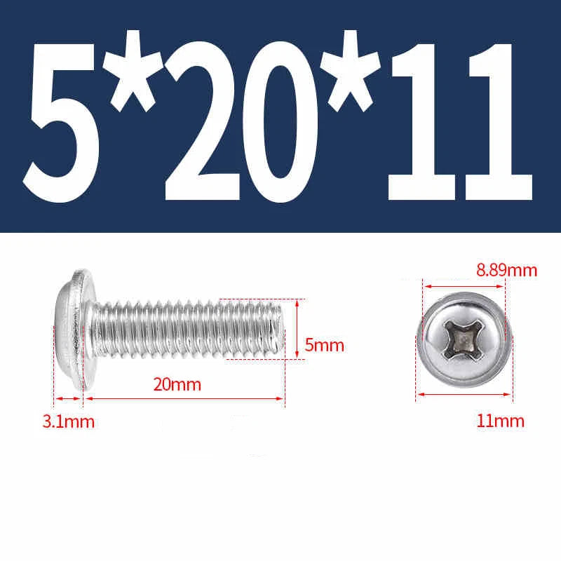Phillips Flanged Pan Head Machine Screws – 304 / 316 Stainless Steel, Built‑in Washer (3–60mm Lengths)