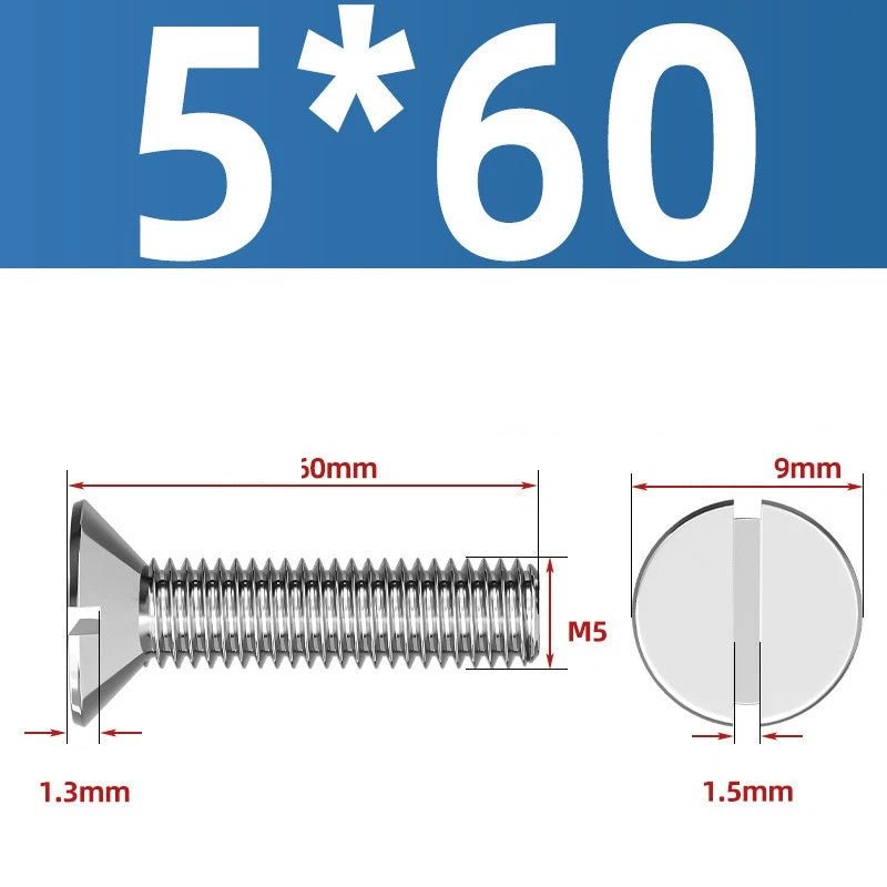 A2 Stainless Steel Slotted Countersunk Machine Screws — M1.6 to M10, Flat Head CSK Bolts - HomeDIYer