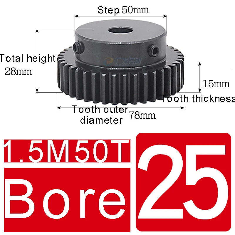 1.5Mod 45# Steel Spur Gears 10-150T Pinion Gear With Step Motor Gear Bore 5-25mm