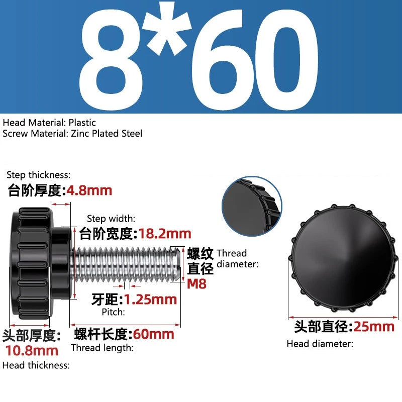 M3-M8 A2/304 Stainless Steel Plastic Knob Thumb Screws Hand Twist DIY Machinery