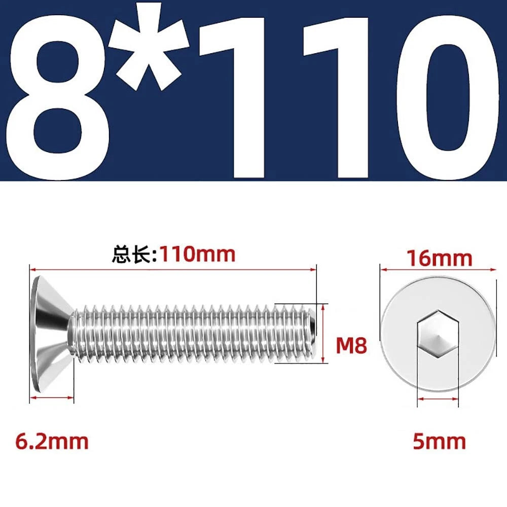Countersunk Hex Socket Screws – A2 Stainless Steel, M2 to M16, DIN 7991, Fully Threaded