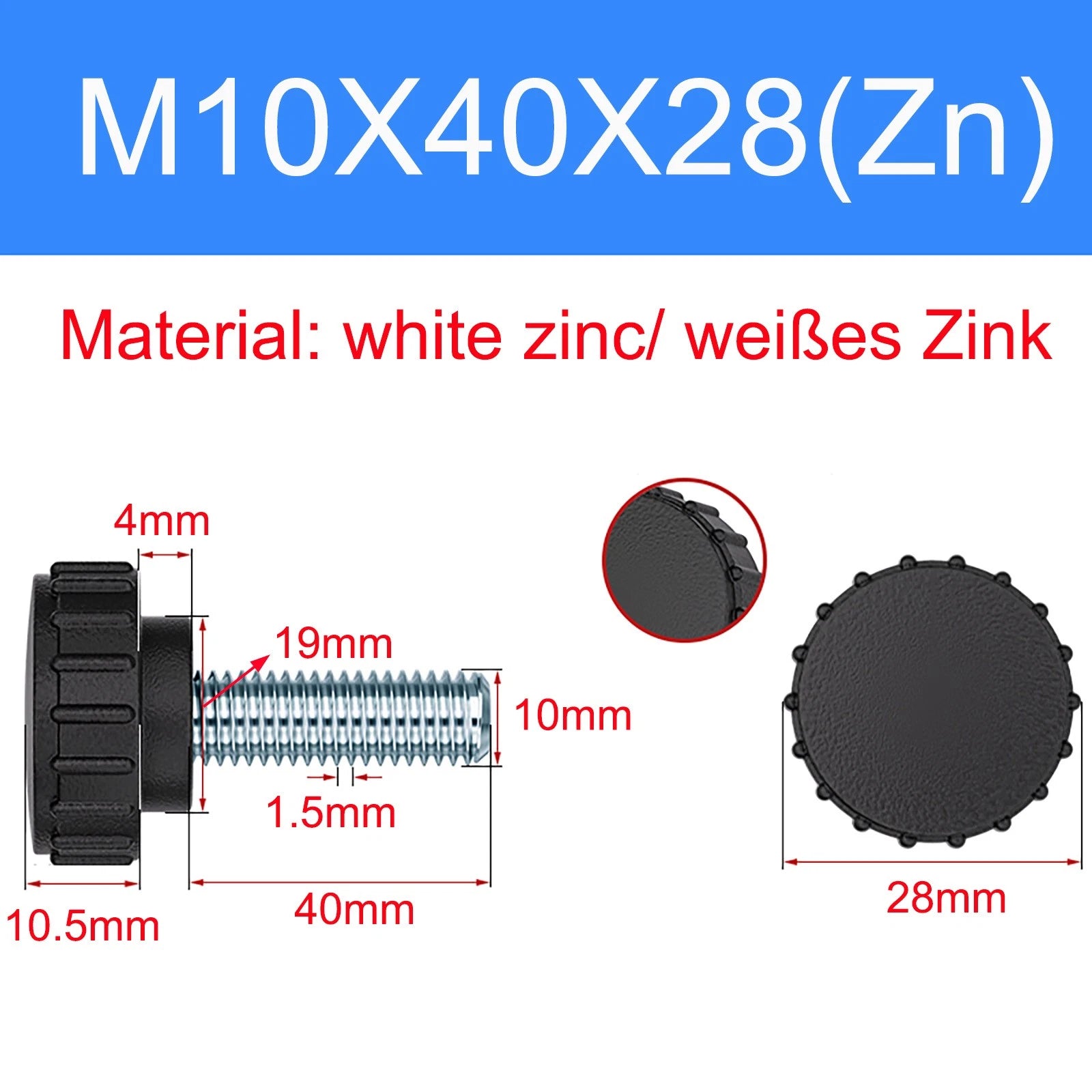 Zinc Thumb Screws with Plastic Handle — Adjustable Swivel Screws M3 to M10