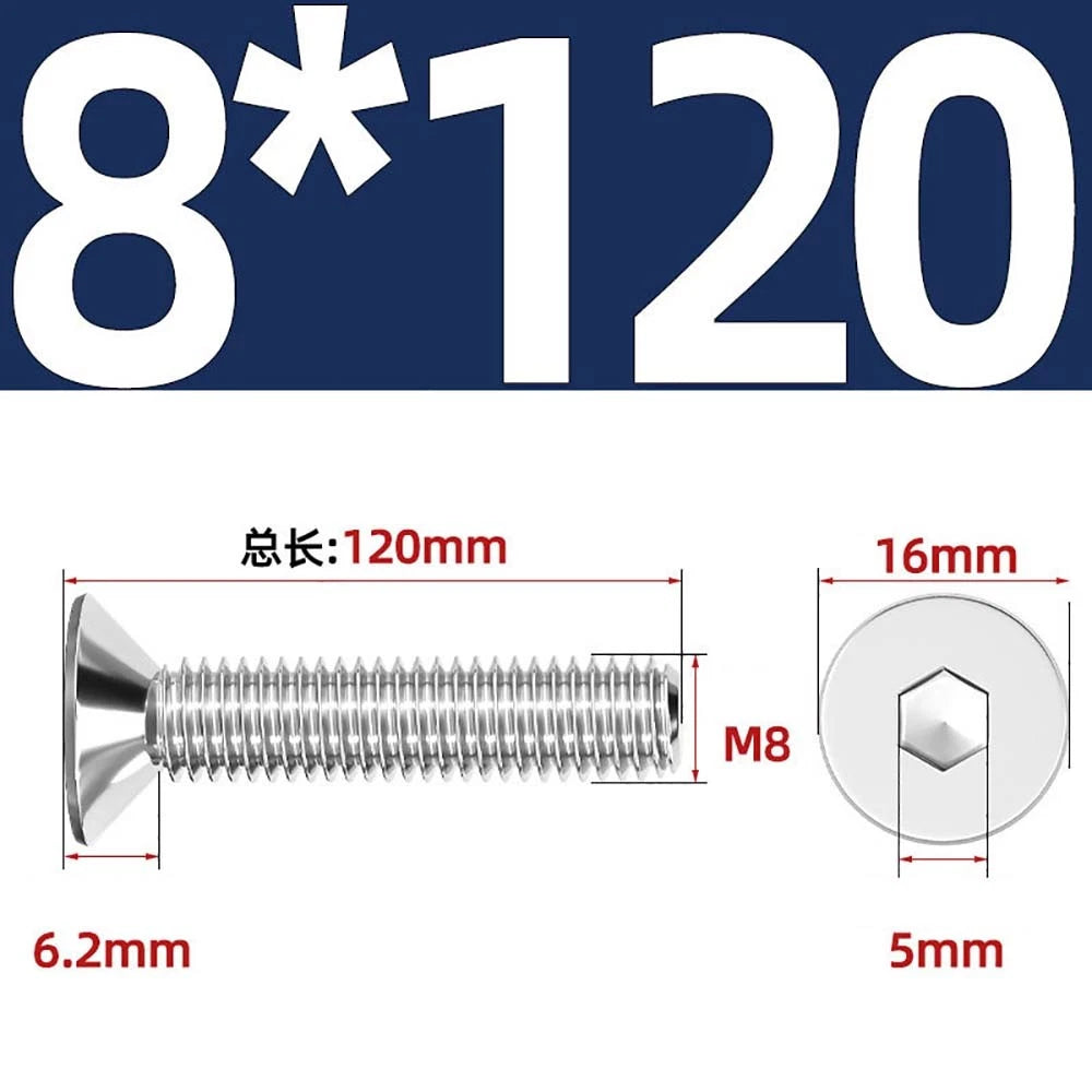 Countersunk Hex Socket Screws – A2 Stainless Steel, M2 to M16, DIN 7991, Fully Threaded