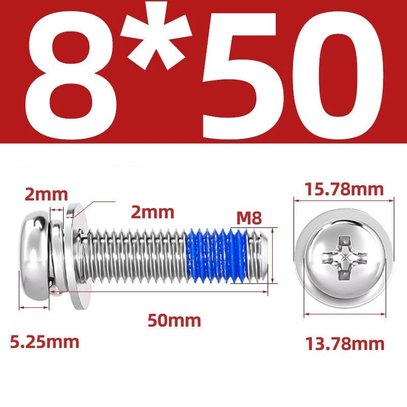 A2 Stainless Steel Phillips Pan Head Machine Screws with Flat & Spring Washers — M2 to M10 - HomeDIYer