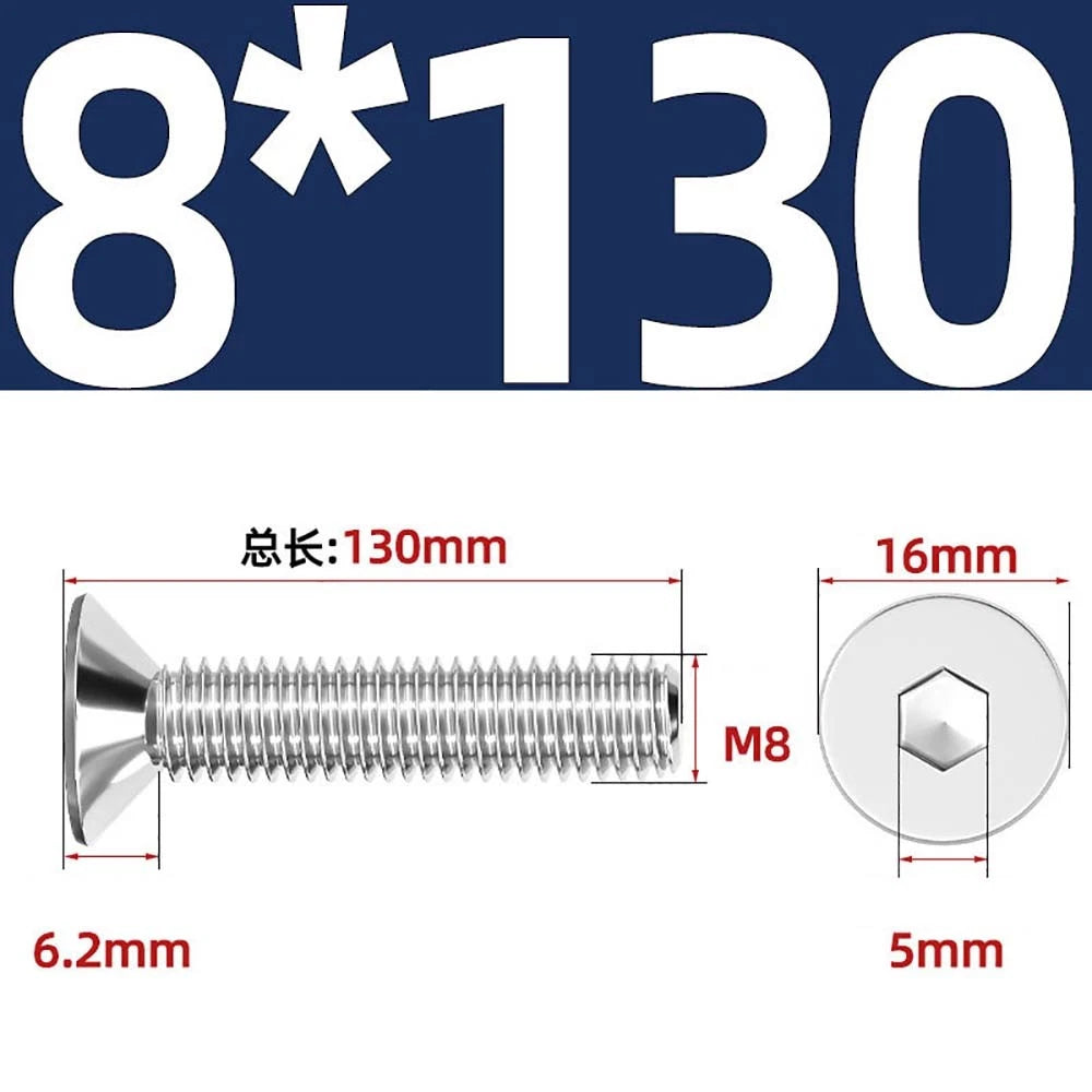 Countersunk Hex Socket Screws – A2 Stainless Steel, M2 to M16, DIN 7991, Fully Threaded