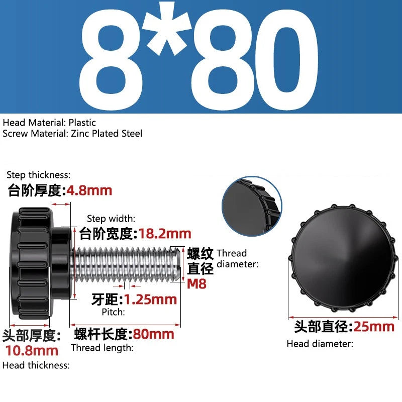 M3-M8 A2/304 Stainless Steel Plastic Knob Thumb Screws Hand Twist DIY Machinery