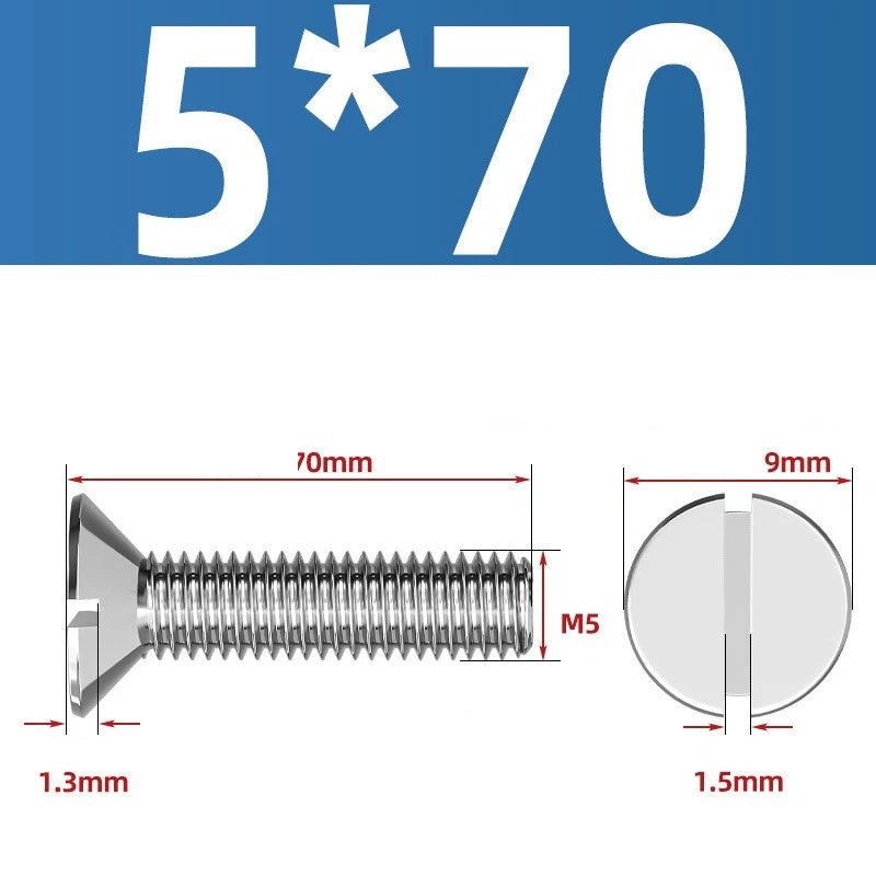 A2 Stainless Steel Slotted Countersunk Machine Screws — M1.6 to M10, Flat Head CSK Bolts - HomeDIYer