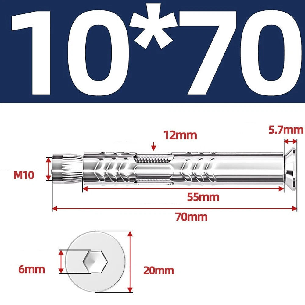 M6–M12 Countersunk Hex Socket Expansion Bolts — 304 & 201 Stainless Steel, A-Type & B-Type