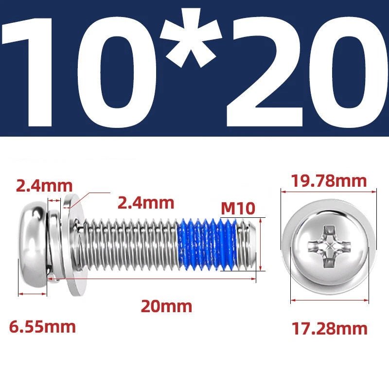 A2 Stainless Steel Phillips Pan Head Machine Screws with Flat & Spring Washers — M2 to M10 - HomeDIYer