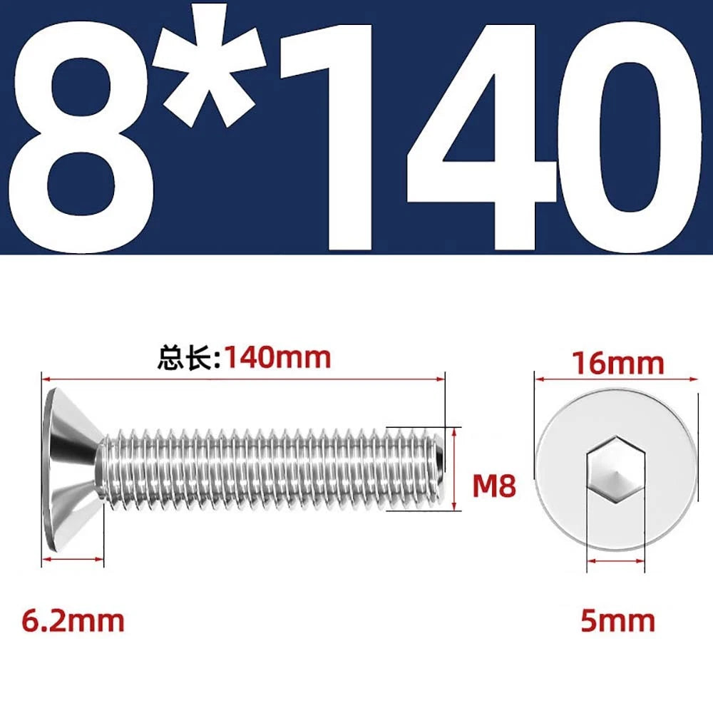 Countersunk Hex Socket Screws – A2 Stainless Steel, M2 to M16, DIN 7991, Fully Threaded