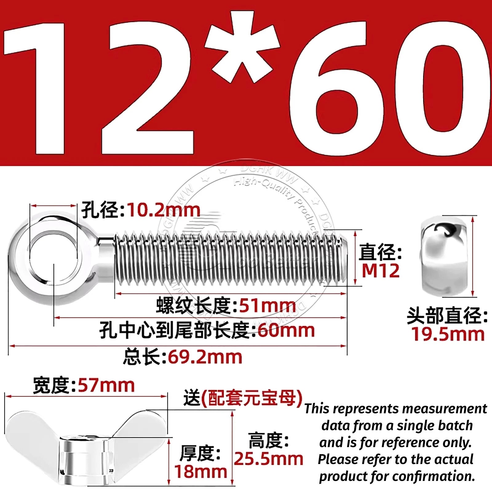 Eye Bolts with Nut — Forged Stainless Steel Threaded Ring Hanging Screws