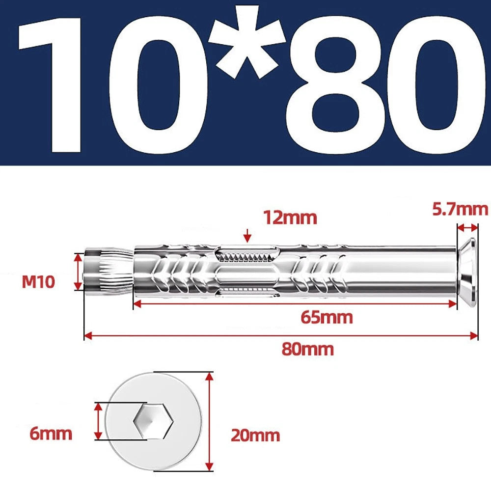 M6–M12 Countersunk Hex Socket Expansion Bolts — 304 & 201 Stainless Steel, A-Type & B-Type