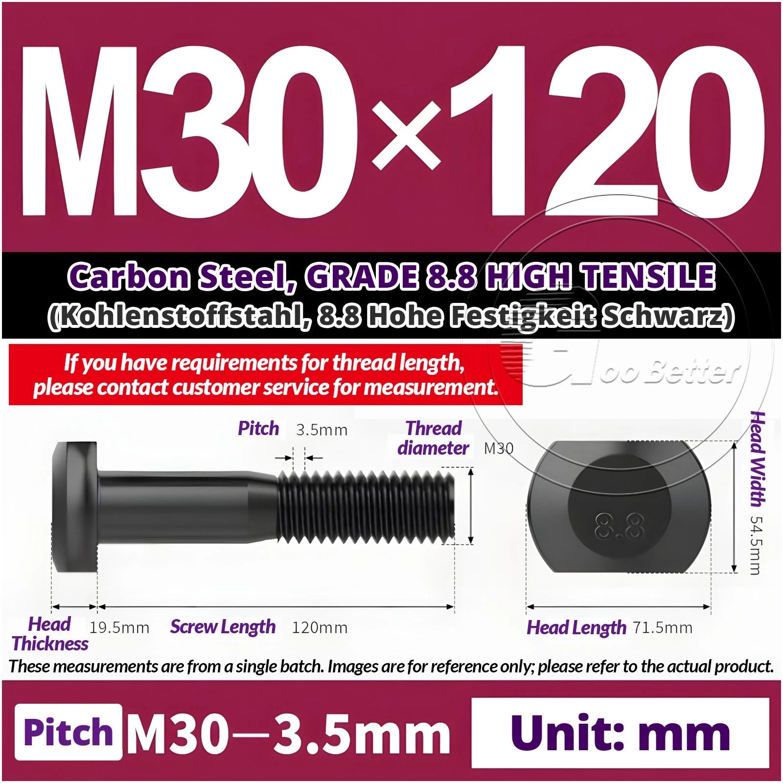 T-Slot Bolts M22 - M42 T Track Bolts 70mm to 500mm Long GRADE 8.8 HIGH TENSILE