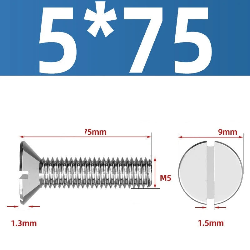 A2 Stainless Steel Slotted Countersunk Machine Screws — M1.6 to M10, Flat Head CSK Bolts