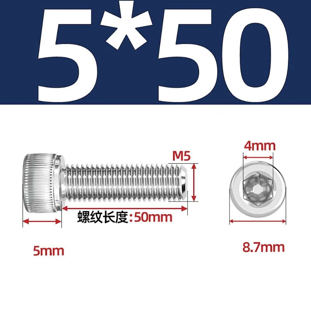 M3 M4 M5 Socket Head Cap Screws – A2 Stainless Steel, High Strength & Corrosion Resistant