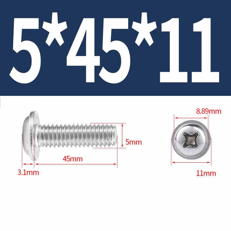 Phillips Flanged Pan Head Machine Screws – 304 / 316 Stainless Steel, Built‑in Washer (3–60mm Lengths)