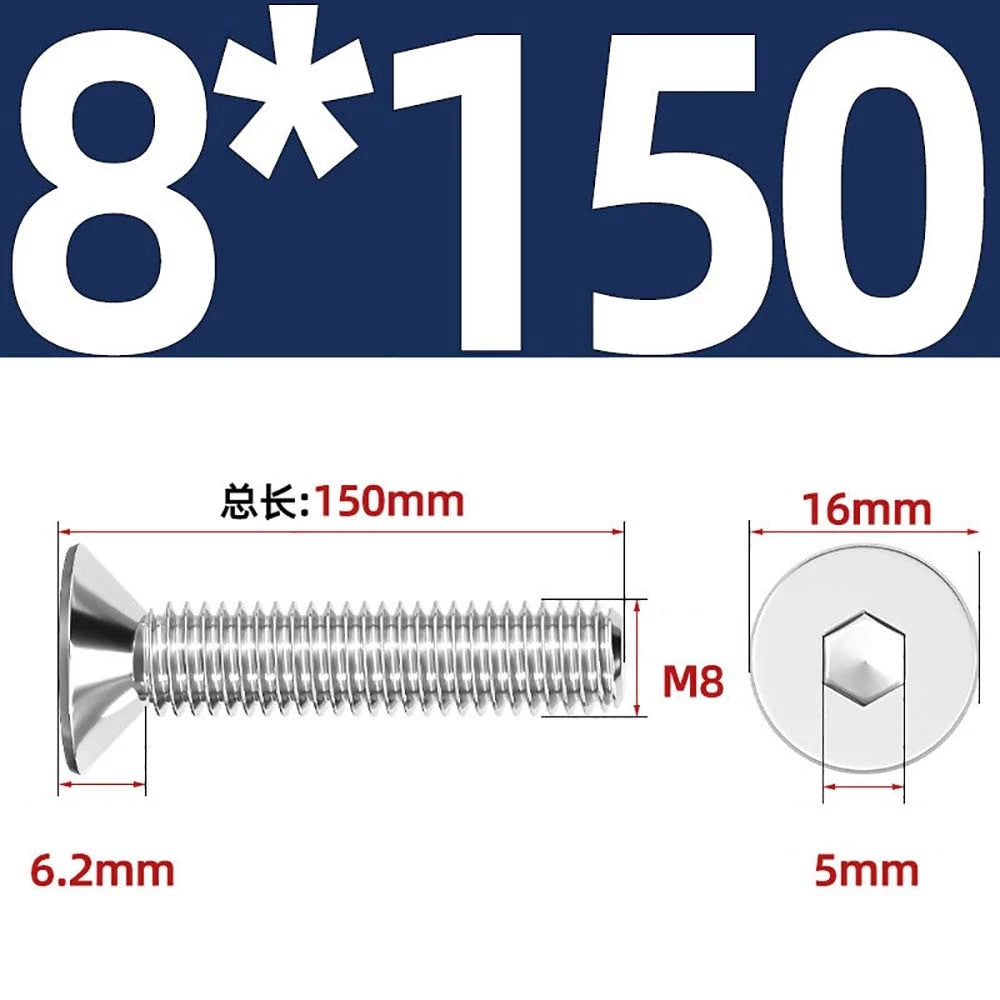 Countersunk Hex Socket Screws – A2 Stainless Steel, M2 to M16, DIN 7991, Fully Threaded