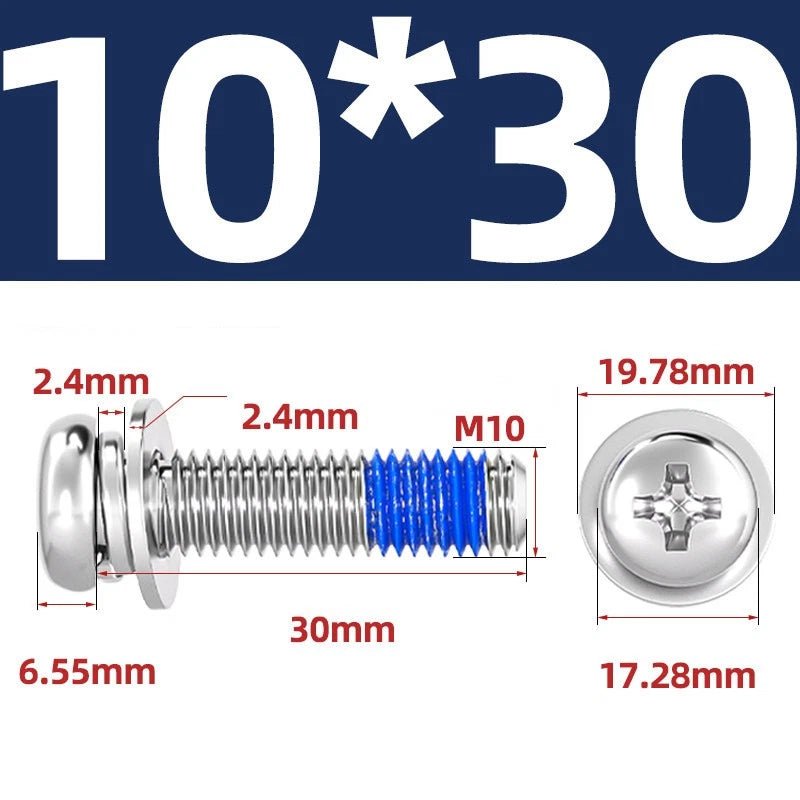 A2 Stainless Steel Phillips Pan Head Machine Screws with Flat & Spring Washers — M2 to M10 - HomeDIYer