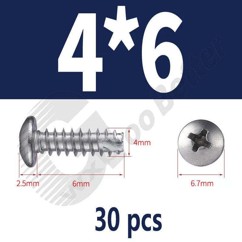 Pan Head Sheet Metal Screws Metric M1~M6 A2 Stainless Steel Sheet Metal Screws