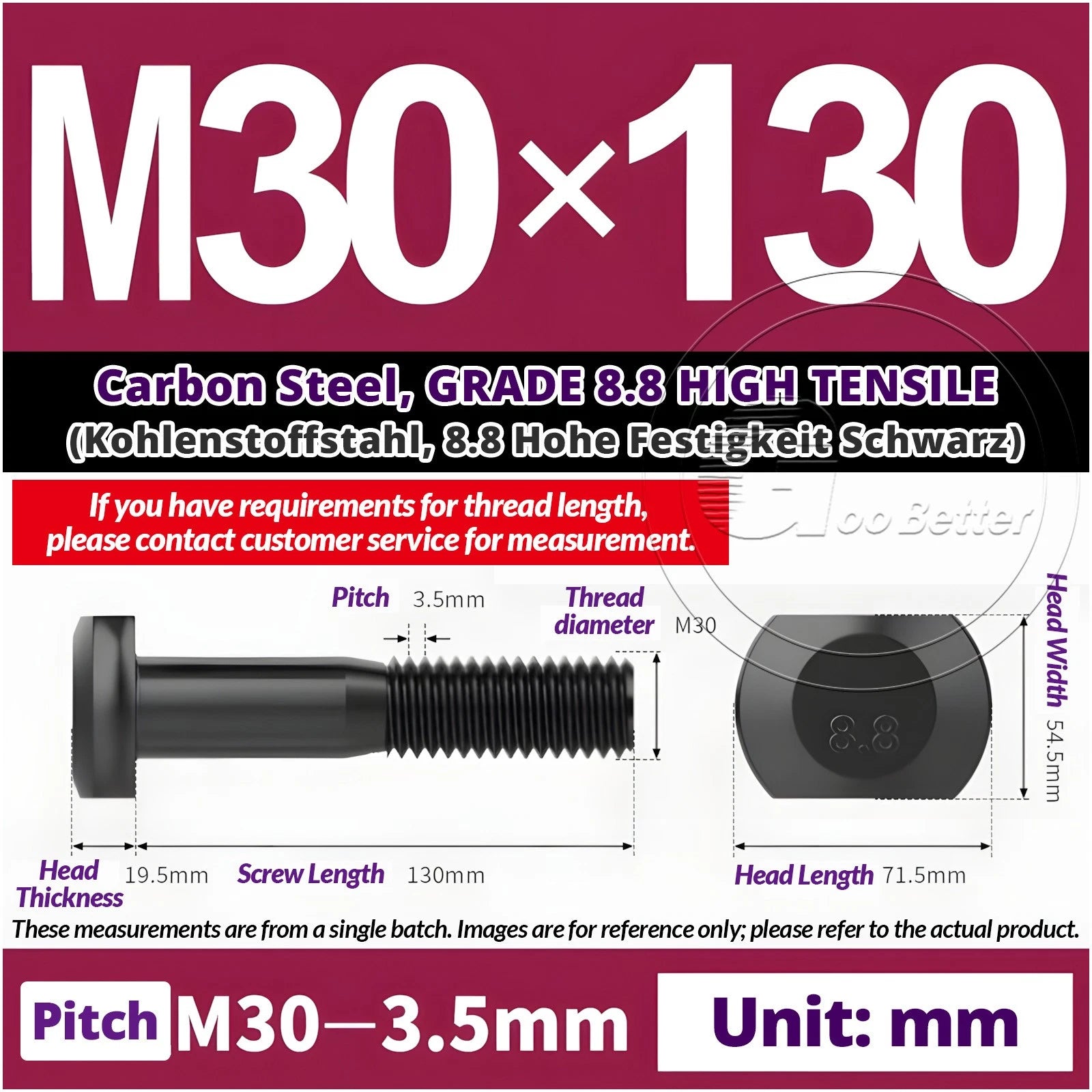 T-Slot Bolts M22 - M42 T Track Bolts 70mm to 500mm Long GRADE 8.8 HIGH TENSILE