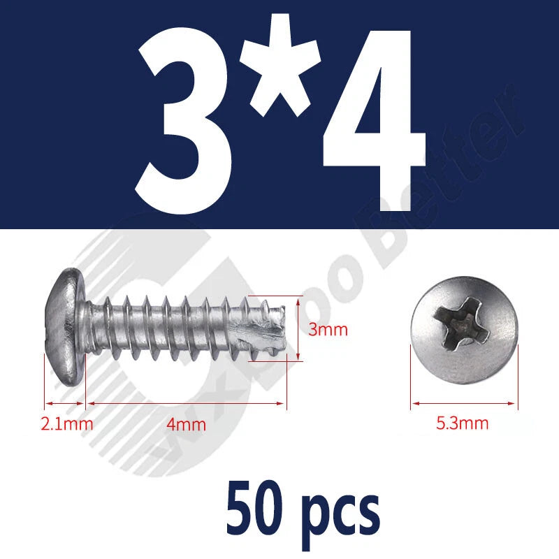 Pan Head Sheet Metal Screws Metric M1~M6 A2 Stainless Steel Sheet Metal Screws